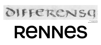 Illustration de l'influence de l'écriture onciale (écriture majuscule employée dans les livres du moyen-âge) sur le dessin des caractères alternatifs "E" de la Condate